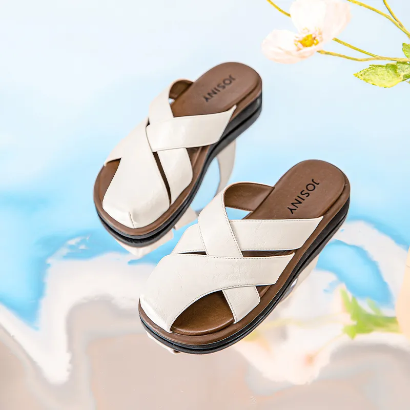 JOSINY Rubber Sole Stitching Woven Odor Resistant Abrasion Resistant Slip Resistant Closed Toe Slippers Women's Ecru-1