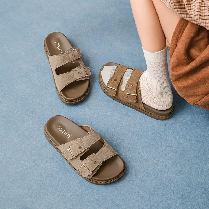 JOSINY Slip Resistant Odor Resistant Abrasion Resistant Slide Slippers Women's Camel-3