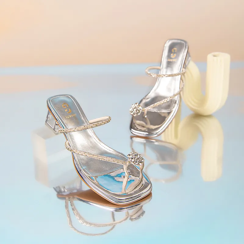 JOSINY Rhinestone Crystal Odor Resistant, Abrasion Resistant Fashionable And Elegant Slide Slippers Women's Silver-1