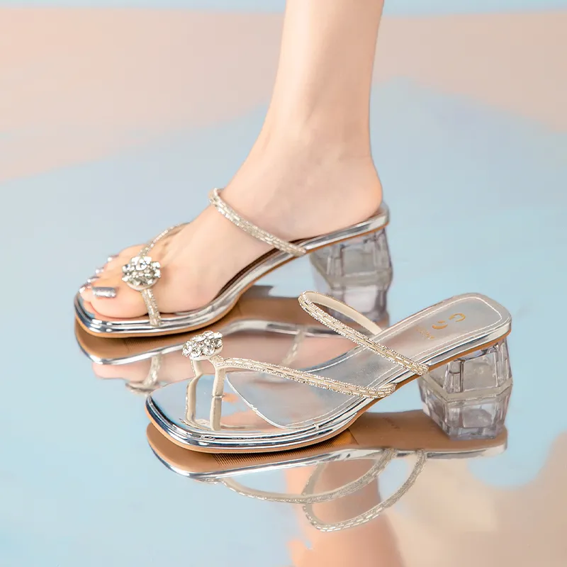 JOSINY Rhinestone Crystal Odor Resistant, Abrasion Resistant Fashionable And Elegant Slide Slippers Women's Silver-2