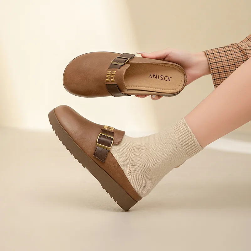 JOSINY TPR Sole Quiet Abrasion-Resistant Slip-Resistant Wrap-toe Slippers Women's Brown-4