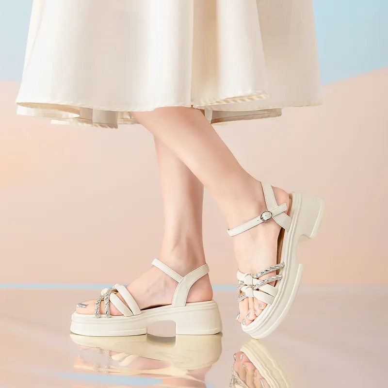 JOSINY One Strap Sandals Women's Ecru-1