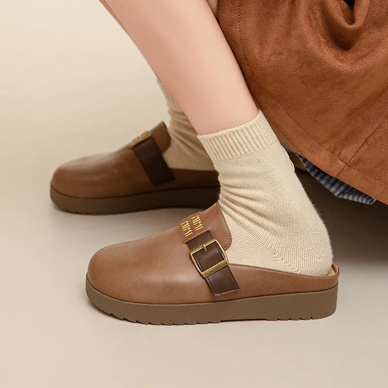 JOSINY TPR Sole Quiet Abrasion-Resistant Slip-Resistant Wrap-toe Slippers Women's Brown-3