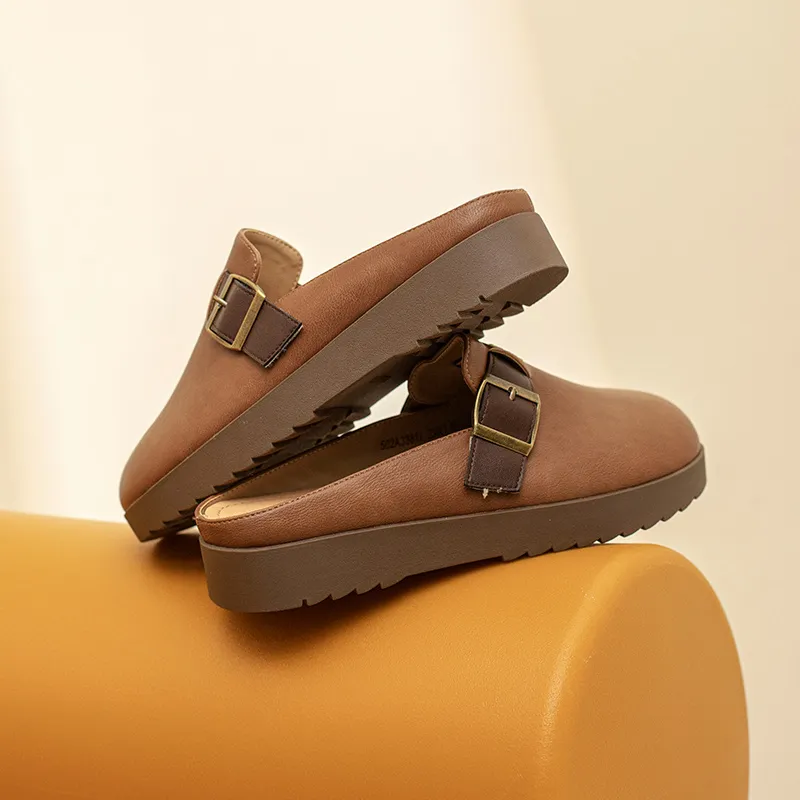 JOSINY TPR Sole Quiet Abrasion-Resistant Slip-Resistant Wrap-toe Slippers Women's Brown-1
