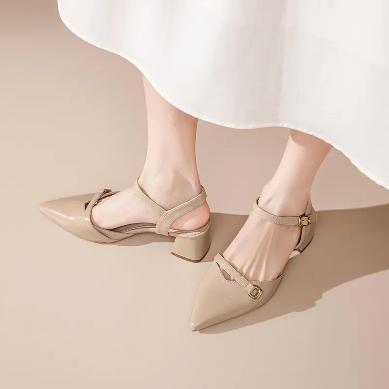 JOSINY Chunky Heel High Heels Women's Apricot-4