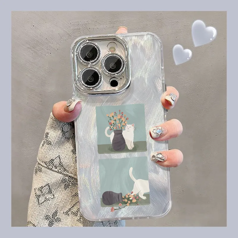 XIANGRIKE TPU Material Kitten Vase Phone Case Compatible With IPhone 15/14 Plus/13/12/11/15 Pro Max/XS/XR/XS Max/8 Plus-1