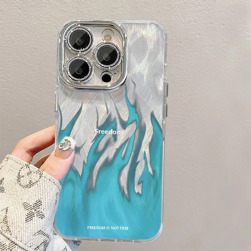 XIANGRIKE TPU Material Blue Flame Phone Case Compatible With IPhone 15/14 Plus/13/12/11/15 Pro Max/XS/XR/XS Max/8 Plus-4
