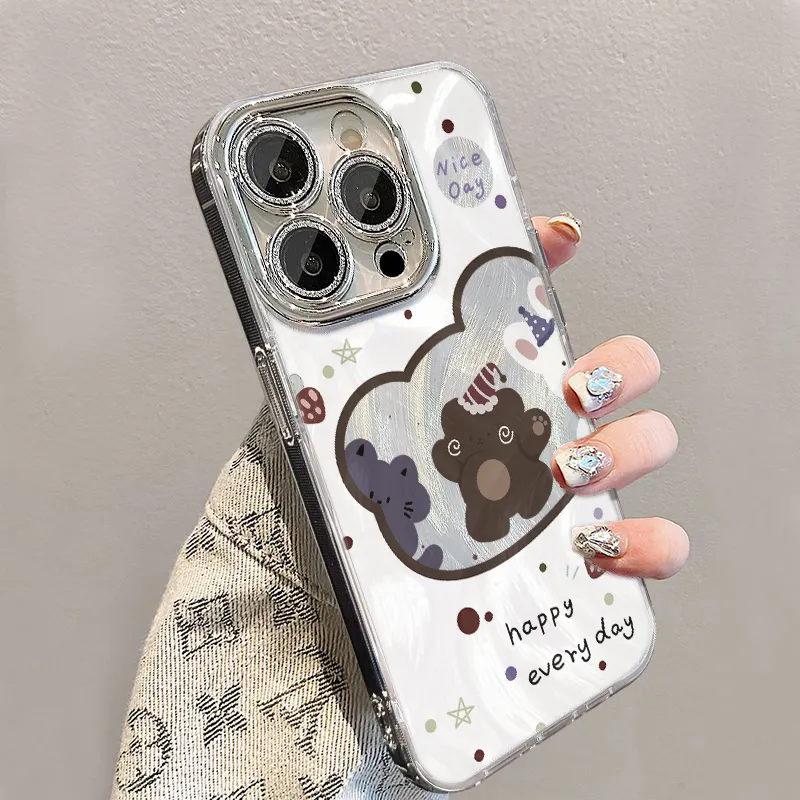 XIANGRIKE TPU Material Bear Plush Phone Case Compatible With IPhone 15/14 Plus/13/12/11/15 Pro Max/XS/XR/XS Max/8 Plus-3