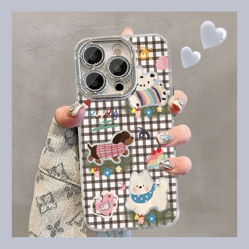 XIANGRIKE TPU Material Plaid Dog Phone Case Compatible With IPhone 15/14 Plus/13/12/11/15 Pro Max/XS/XR/XS Max/8 Plus-1