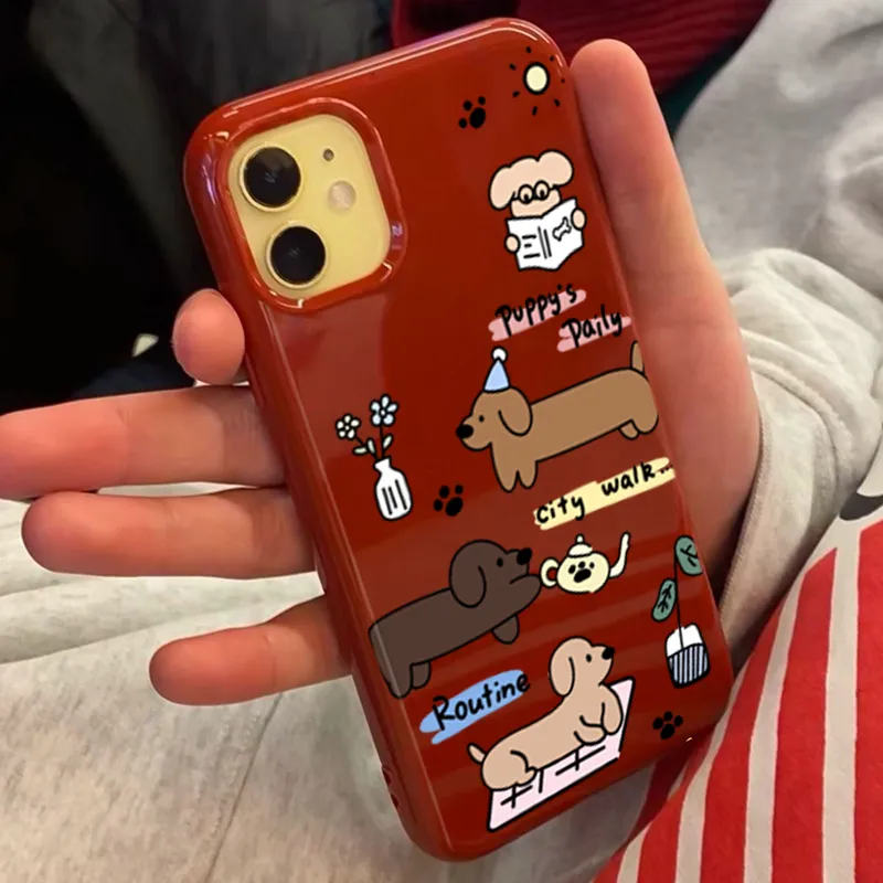 XIANGRIKE TPU Material Long Puppy Phone Case Compatible With IPhone 15/14 Plus/13/12/11/15 Pro Max/XS/XR/XS Max/8 Plus-1