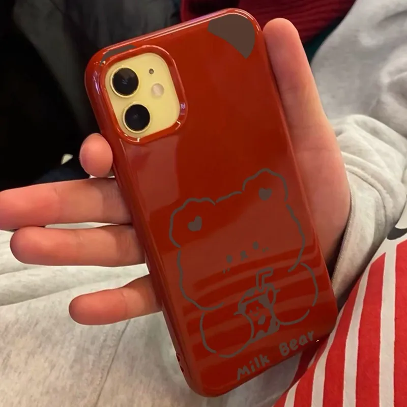 XIANGRIKE TPU Material Milk Bear Phone Case Compatible With IPhone 15/14 Plus/13/12/11/15 Pro Max/XS/XR/XS Max/8 Plus-1