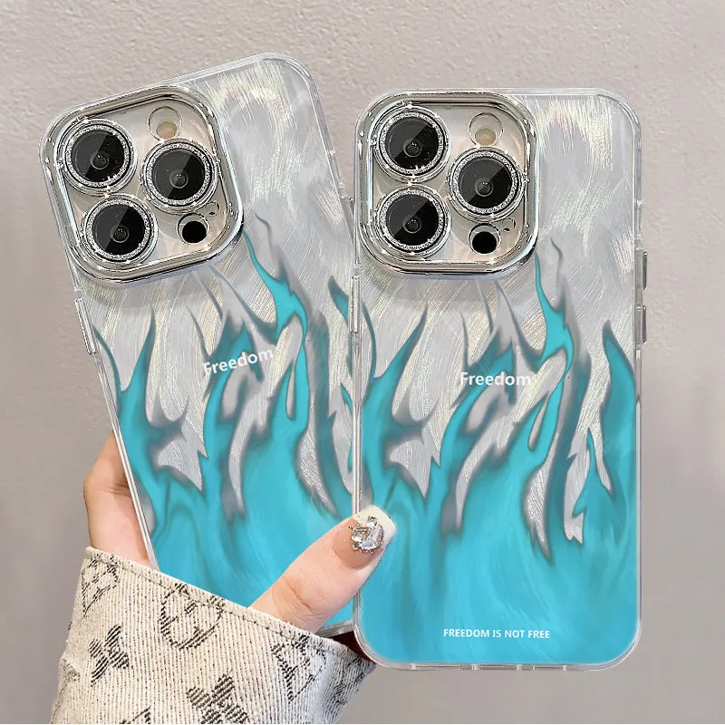 XIANGRIKE TPU Material Blue Flame Phone Case Compatible With IPhone 15/14 Plus/13/12/11/15 Pro Max/XS/XR/XS Max/8 Plus-5