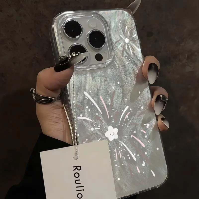 KESHIXIONG TPU Material White Star Phone Case Compatible With IPhone 15/14 Plus/13/12/11/15 Pro Max/XS/XR/XS Max/8 Plus-4