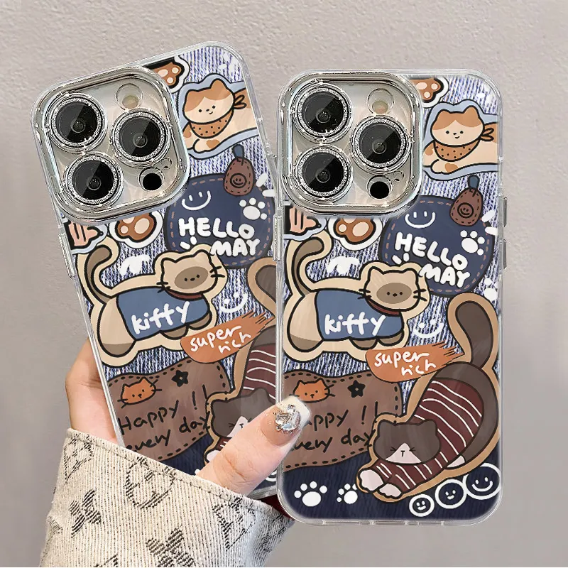 XIANGRIKE TPU Material Denim Cat Phone Case Compatible With IPhone 15/14 Plus/13/12/11/15 Pro Max/XS/XR/XS Max/8 Plus-5