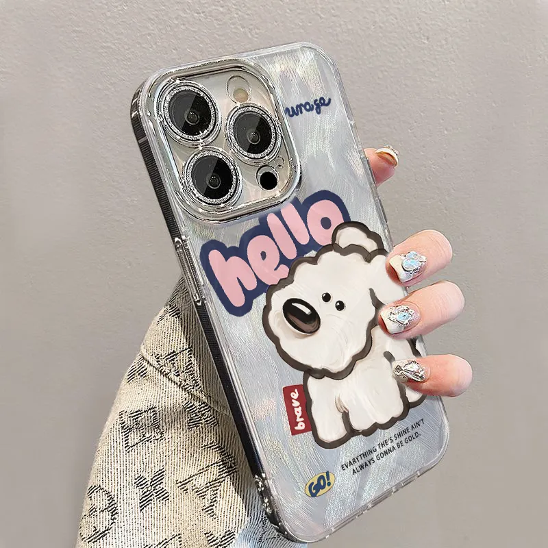 XIANGRIKE TPU Material Hello Puppy Phone Case Compatible With IPhone 15/14 Plus/13/12/11/15 Pro Max/XS/XR/XS Max/8 Plus-3