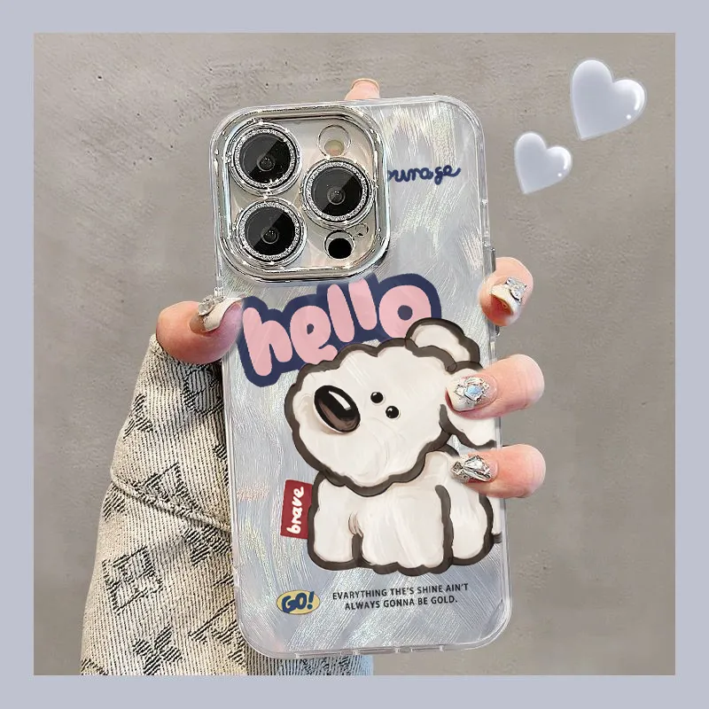 XIANGRIKE TPU Material Hello Puppy Phone Case Compatible With IPhone 15/14 Plus/13/12/11/15 Pro Max/XS/XR/XS Max/8 Plus-1