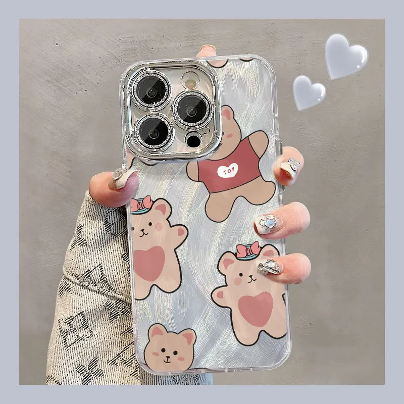 XIANGRIKE TPU Material Creamy Bear Phone Case Compatible With IPhone 15/14 Plus/13/12/11/15 Pro Max/XS/XR/XS Max/8 Plus-1