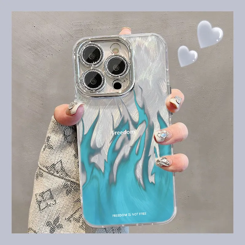 XIANGRIKE TPU Material Blue Flame Phone Case Compatible With IPhone 15/14 Plus/13/12/11/15 Pro Max/XS/XR/XS Max/8 Plus-1