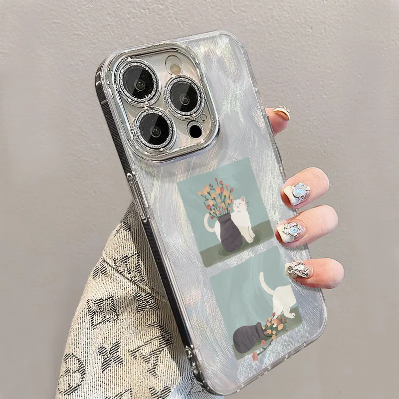 XIANGRIKE TPU Material Kitten Vase Phone Case Compatible With IPhone 15/14 Plus/13/12/11/15 Pro Max/XS/XR/XS Max/8 Plus-3