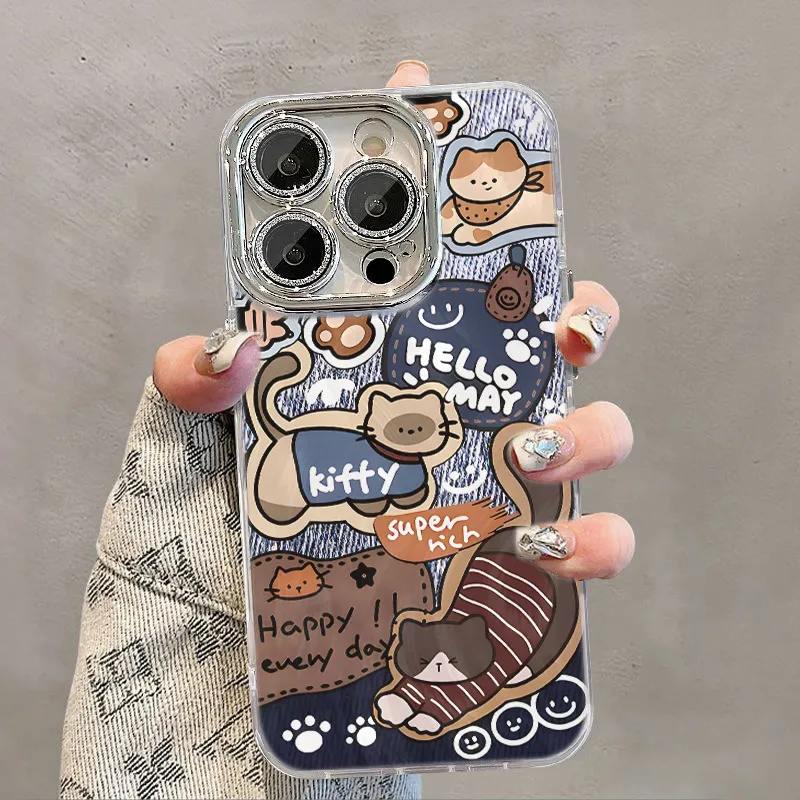 XIANGRIKE TPU Material Denim Cat Phone Case Compatible With IPhone 15/14 Plus/13/12/11/15 Pro Max/XS/XR/XS Max/8 Plus-2
