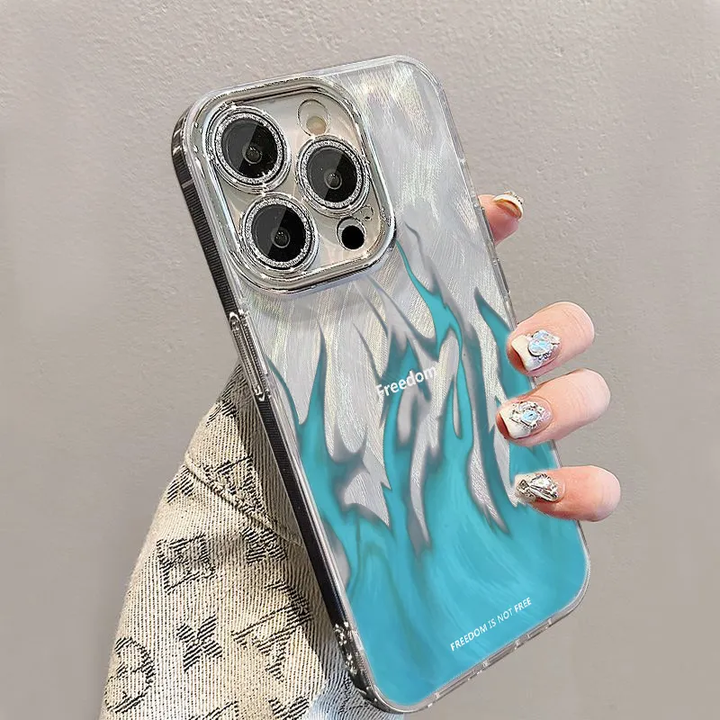 XIANGRIKE TPU Material Blue Flame Phone Case Compatible With IPhone 15/14 Plus/13/12/11/15 Pro Max/XS/XR/XS Max/8 Plus-3