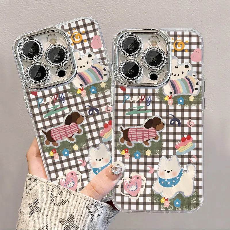 XIANGRIKE TPU Material Plaid Dog Phone Case Compatible With IPhone 15/14 Plus/13/12/11/15 Pro Max/XS/XR/XS Max/8 Plus-5