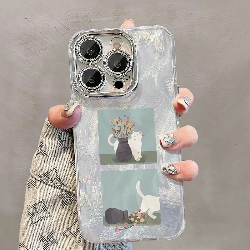 XIANGRIKE TPU Material Kitten Vase Phone Case Compatible With IPhone 15/14 Plus/13/12/11/15 Pro Max/XS/XR/XS Max/8 Plus-2