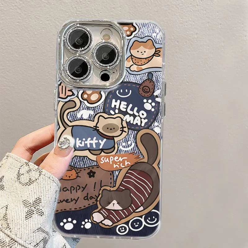 XIANGRIKE TPU Material Denim Cat Phone Case Compatible With IPhone 15/14 Plus/13/12/11/15 Pro Max/XS/XR/XS Max/8 Plus-4