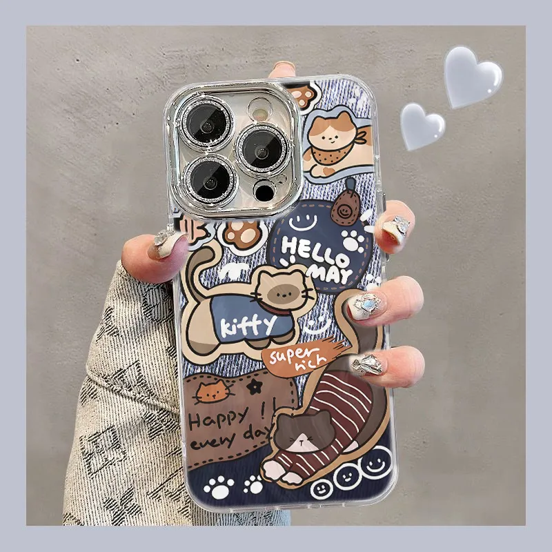 XIANGRIKE TPU Material Denim Cat Phone Case Compatible With IPhone 15/14 Plus/13/12/11/15 Pro Max/XS/XR/XS Max/8 Plus-1