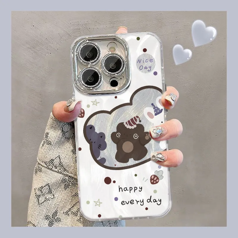XIANGRIKE TPU Material Bear Plush Phone Case Compatible With IPhone 15/14 Plus/13/12/11/15 Pro Max/XS/XR/XS Max/8 Plus-1