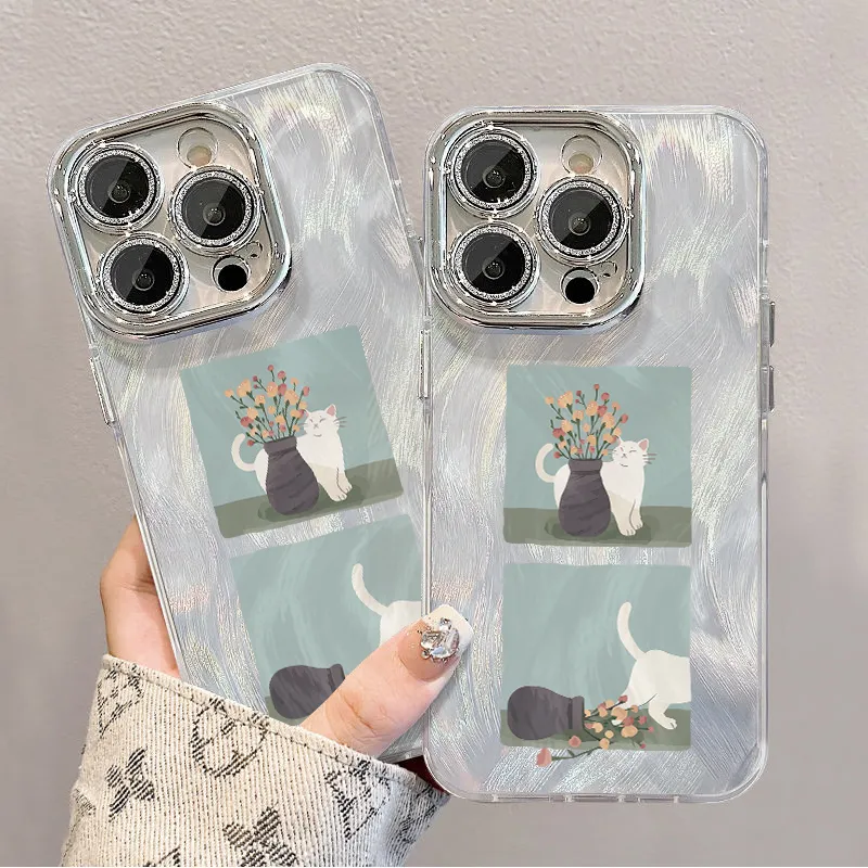 XIANGRIKE TPU Material Kitten Vase Phone Case Compatible With IPhone 15/14 Plus/13/12/11/15 Pro Max/XS/XR/XS Max/8 Plus-5