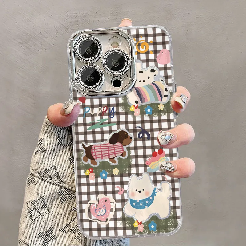 XIANGRIKE TPU Material Plaid Dog Phone Case Compatible With IPhone 15/14 Plus/13/12/11/15 Pro Max/XS/XR/XS Max/8 Plus-2