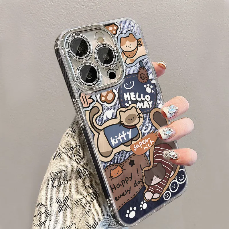 XIANGRIKE TPU Material Denim Cat Phone Case Compatible With IPhone 15/14 Plus/13/12/11/15 Pro Max/XS/XR/XS Max/8 Plus-3