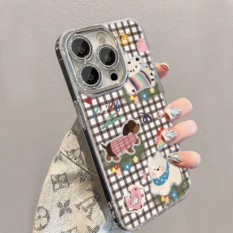 XIANGRIKE TPU Material Plaid Dog Phone Case Compatible With IPhone 15/14 Plus/13/12/11/15 Pro Max/XS/XR/XS Max/8 Plus-3