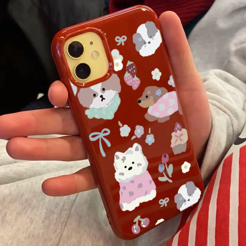 XIANGRIKE TPU Material Rose Puppy Phone Case Compatible With IPhone 15/14 Plus/13/12/11/15 Pro Max/XS/XR/XS Max/8 Plus-1
