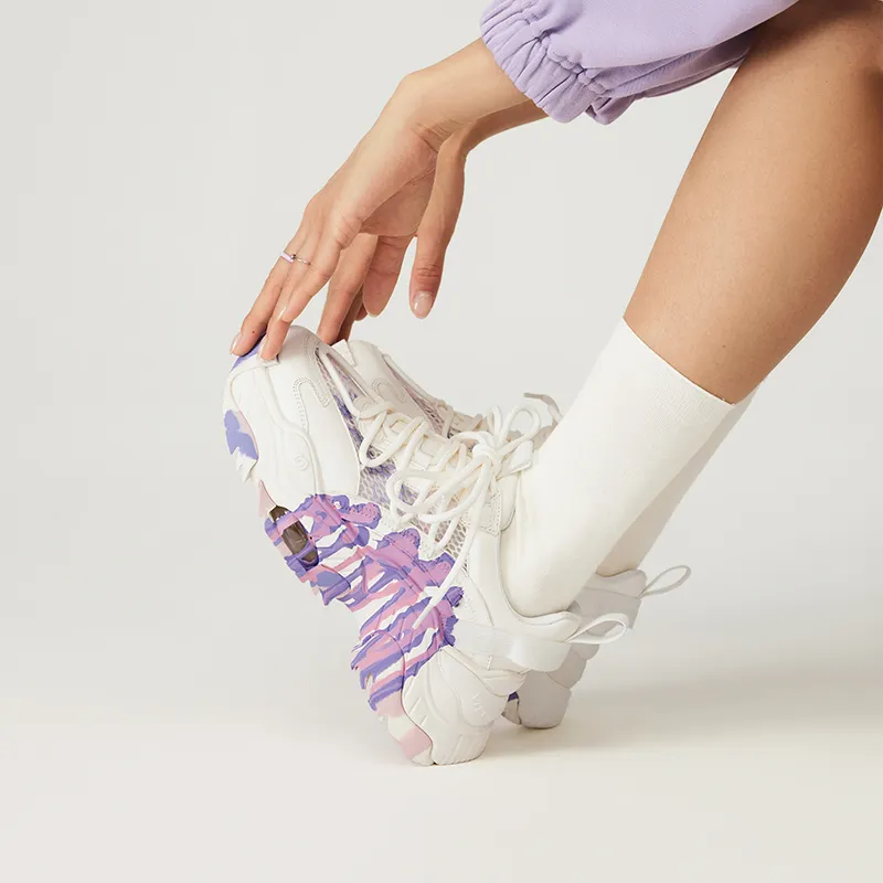VITTORIO VENTURA Low Top Chunky Sneakers 6cm Women's Purple Pink Graffiti-6