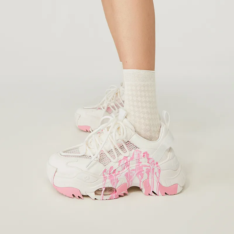 VITTORIO VENTURA Low Top Chunky Sneakers Women's Pink White Graffiti-5