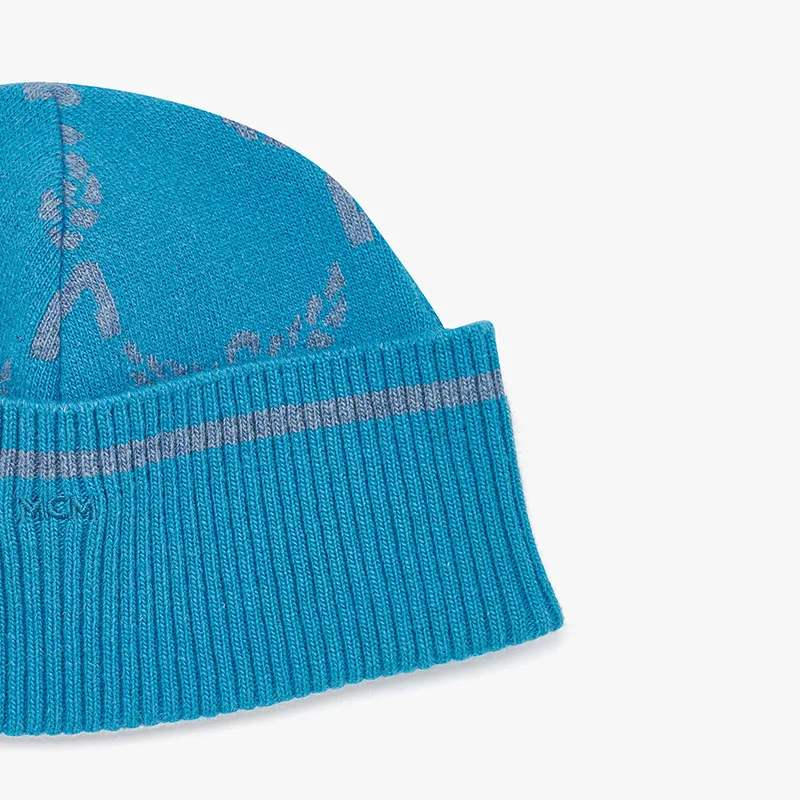 MCM Wool Knitted Fabric Beanies Unisex Sky Blue Green-3