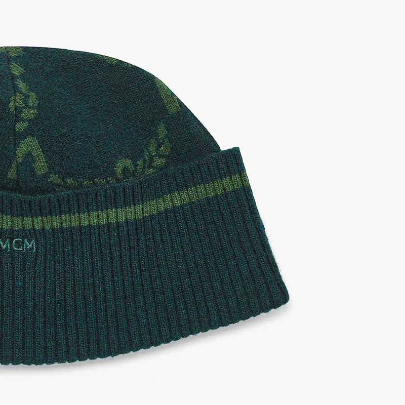 MCM Wool Knitted Fabric Beanies Unisex Sky Blue Green-7