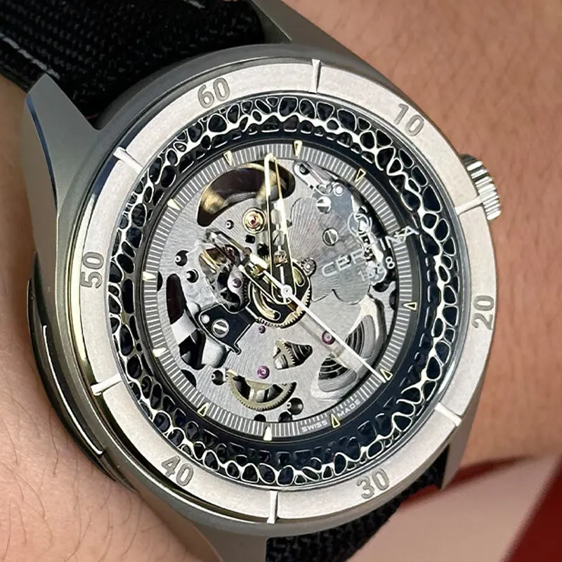 CERTINA S SKELETON Collection Mechanical Movement Men's Watches Watch Gray Dial Titanium Watch Case Fabric Strap-4