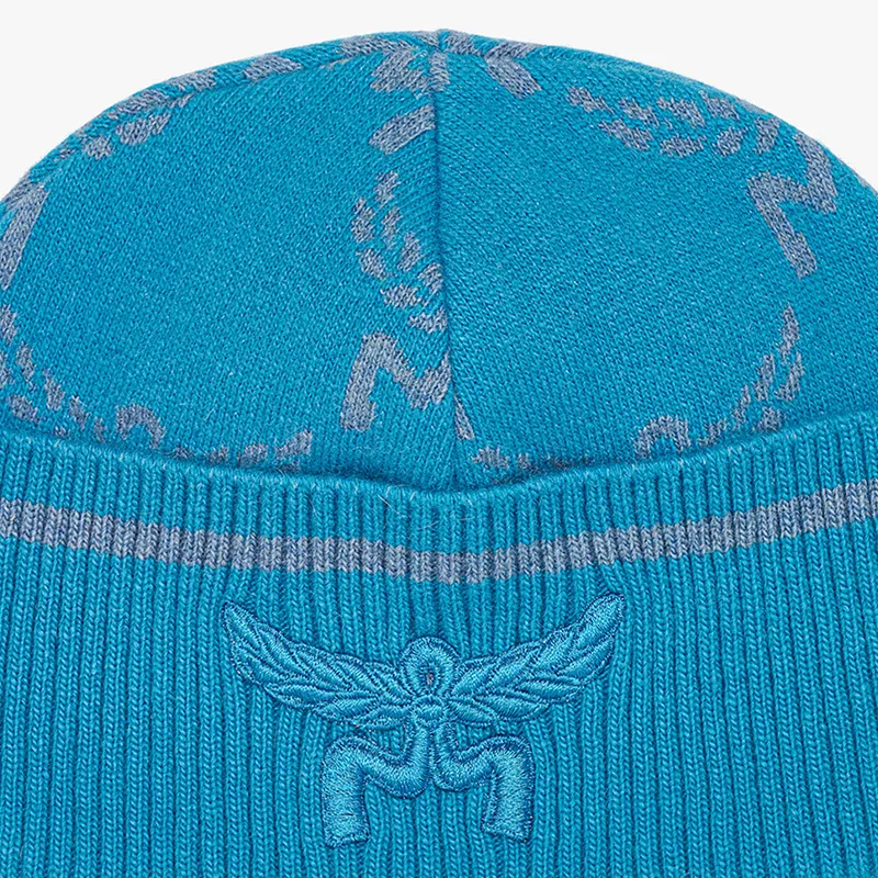 MCM Wool Knitted Fabric Beanies Unisex Sky Blue Green-2