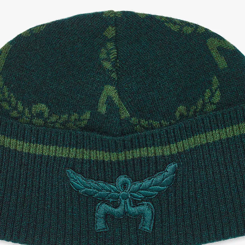 MCM Wool Knitted Fabric Beanies Unisex Sky Blue Green-6