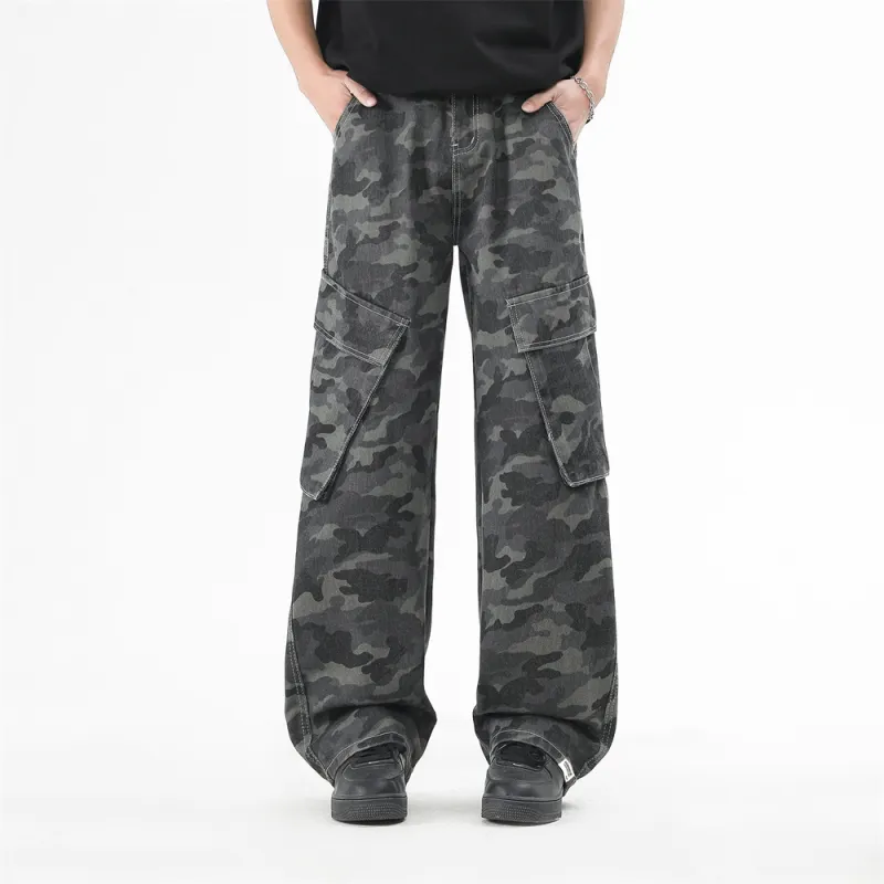 ROBINHOOD Cargo Pants Unisex Camouflage Gray-5