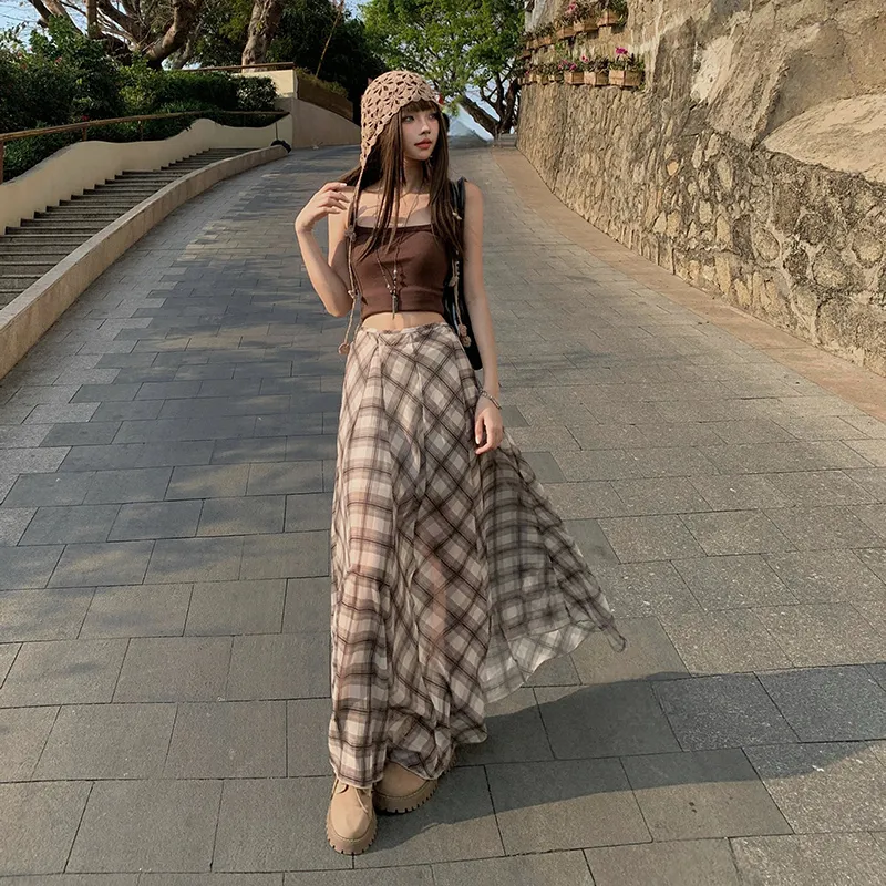 Rose Casual Long Skirts Women's Brown-3