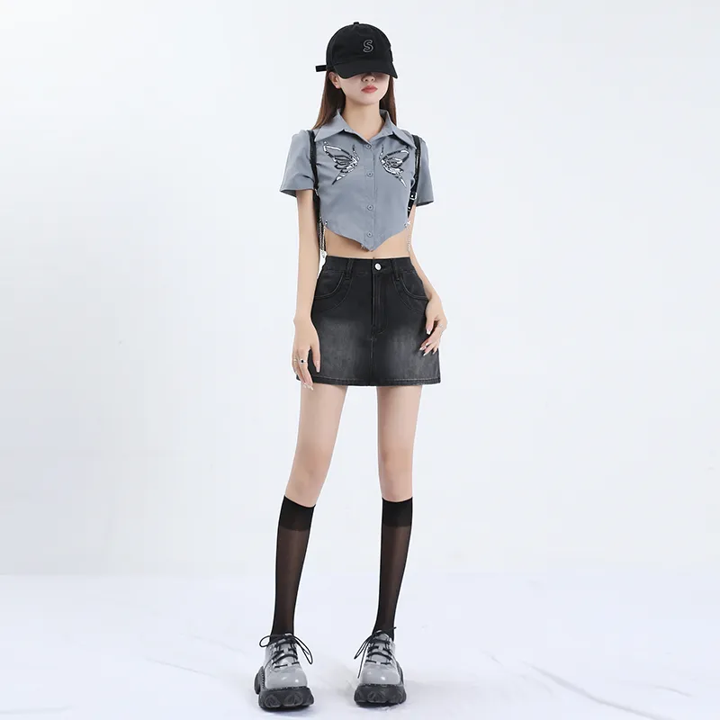 Rose Denim Short Skirts Women's-2