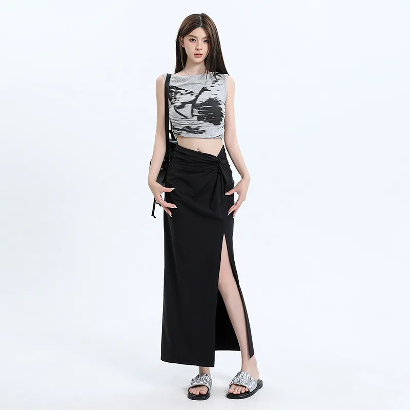 Rose Casual Long Skirts Women's Black-2