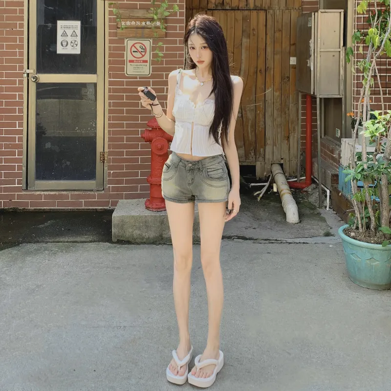 Rose Denim Shorts Women's Rock Smoke Gray-1