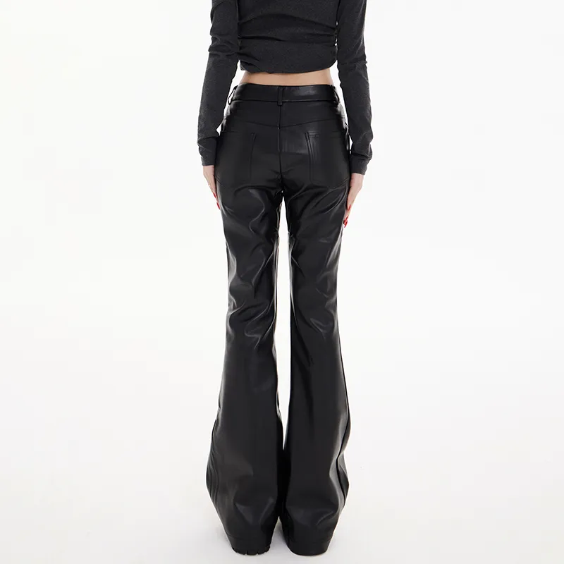 Rose Leather Pants Women's Black-6