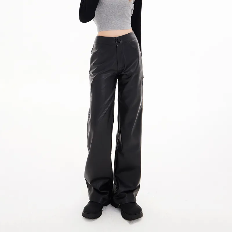 Rose Leather Pants Women's Black-5