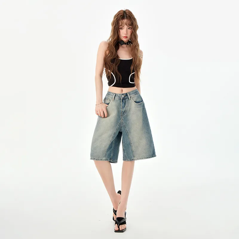 Rose Denim Shorts Women's Vintage Blue-1